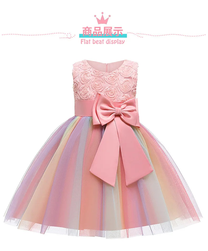 Princess Girl Dress Wedding Birthday Party Frocks for Children Costume With Bow Prom Ball Gown Elegant Party Dress For Girls