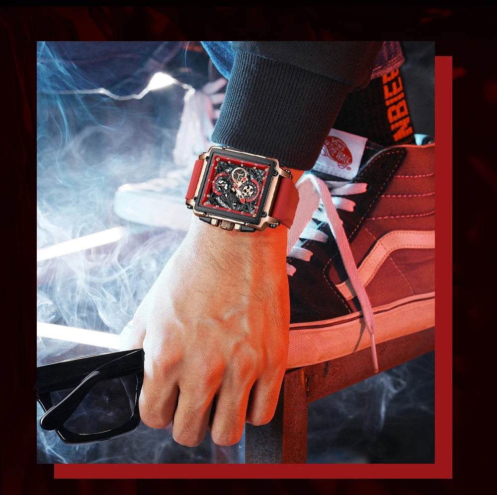 Men's Sports Chronograph Wrist Watch For Men Army Silicone strap Square Quartz Stop Watch Clock Man Relogios Masculino
