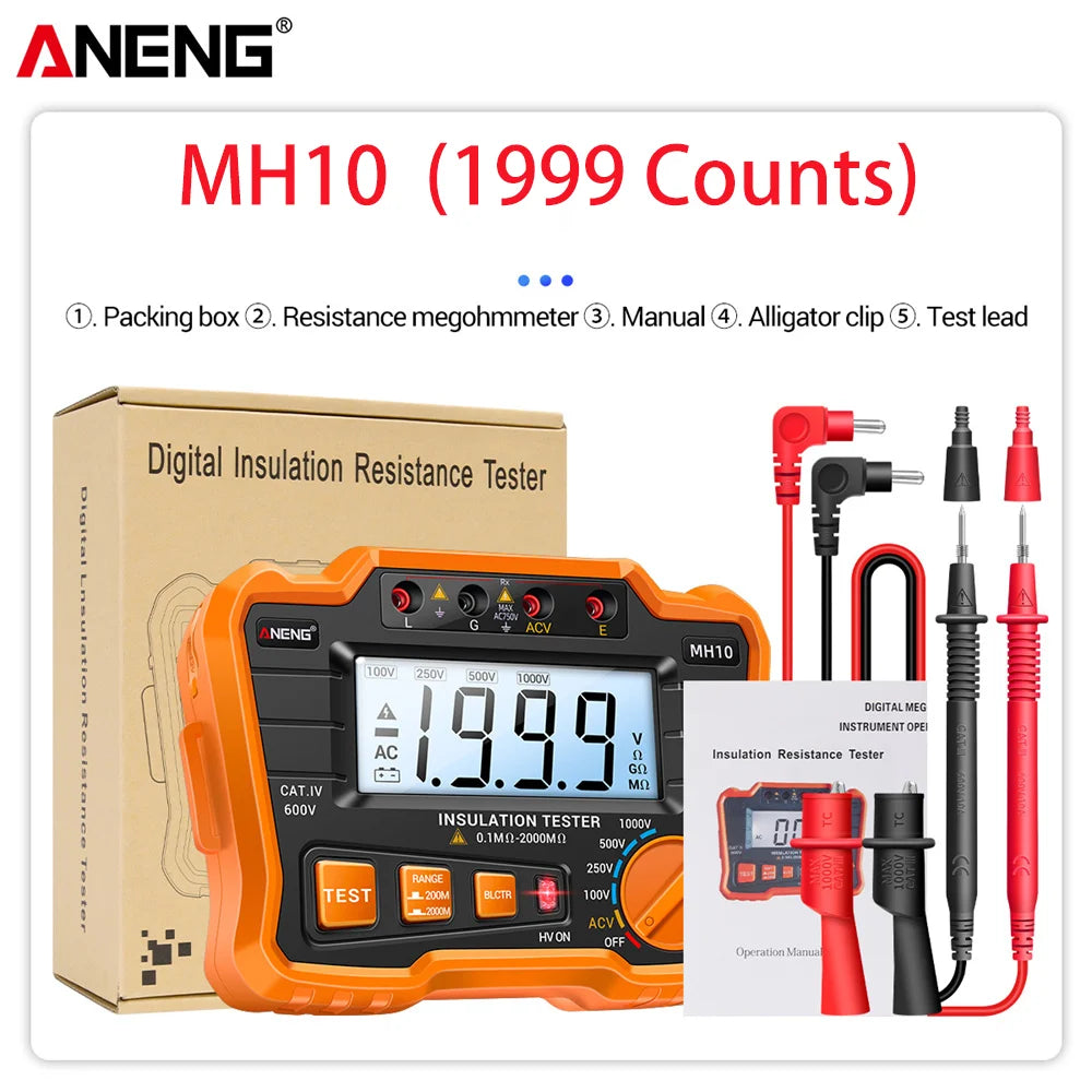 HD Digital Insulation Resistance Gauge Ohmer Testers 1000V Megometer Megohmmeter Ohm Test Auto Range Backlight Meters