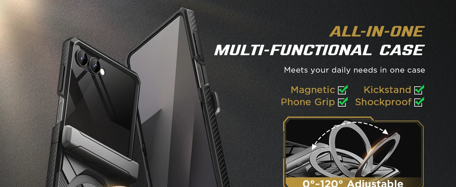 For Samsung Galaxy Z Flip 7 Case with 360° Spin  Ring Stand Built-in Privacy Screen Protector Full-Body Shockproof Cover