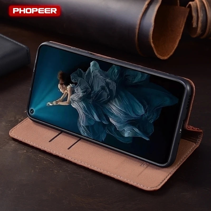 Luxury Genuine Leather Wallet Flip Case for Samsung Galaxy S26 / S25 / S24 / S23 / S22 / S21 / S20 Ultra, Plus, FE – Magnetic Kickstand Vintage Business Cover