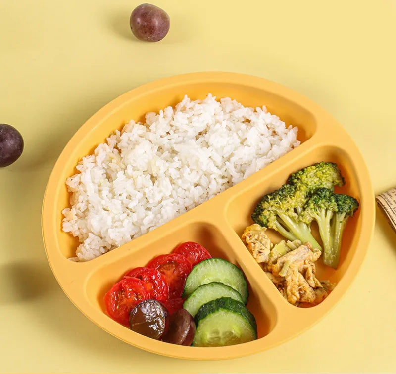 BPA Free Silicone  Plate with Spoon Fork Bibs  Dishes Safe  Dining Plate with Suction Smile Face Plates for s