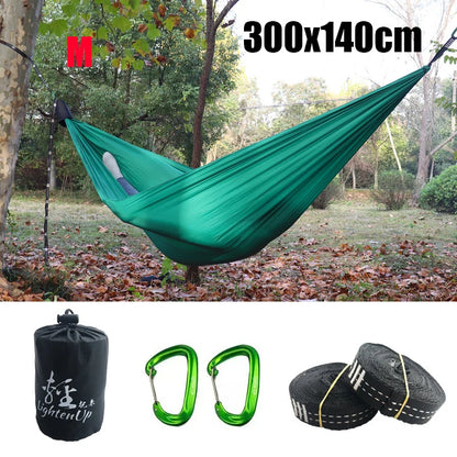 300x140cm Single Camping Hammock Lightweight Parachute Hammock with 2 Tree Strap 2 Hooks Lightweight Portable Camping Hammocks