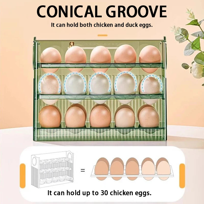 Self-Rolling Egg Dispenser – 2-Layer Clear Egg Storage Bin for Fridge Door