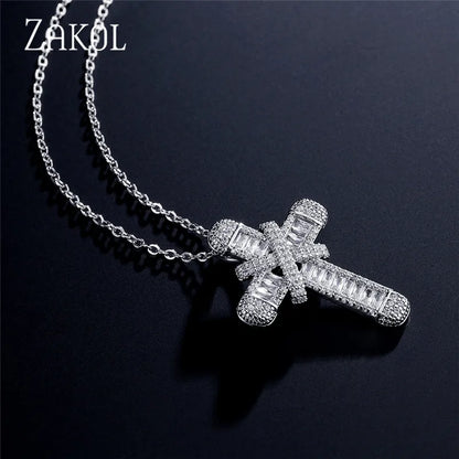 Fashion Cubic Zirconia Cross Pendant Necklaces