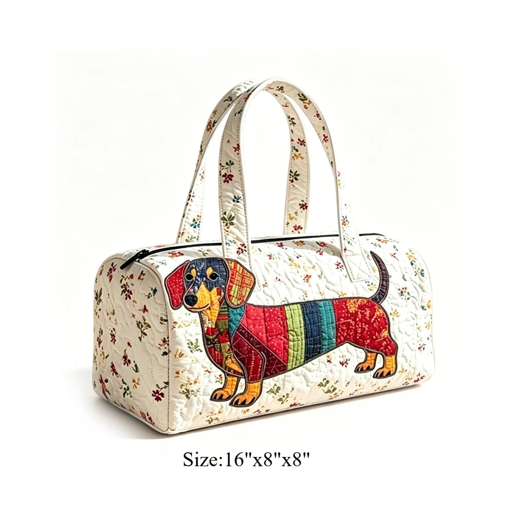 Cute Dachshund Dog Print Quilted Duffel Bag Rainbow Striped Pet Lover Travel Lightweight Polyester Weekender Bag for Women Girls