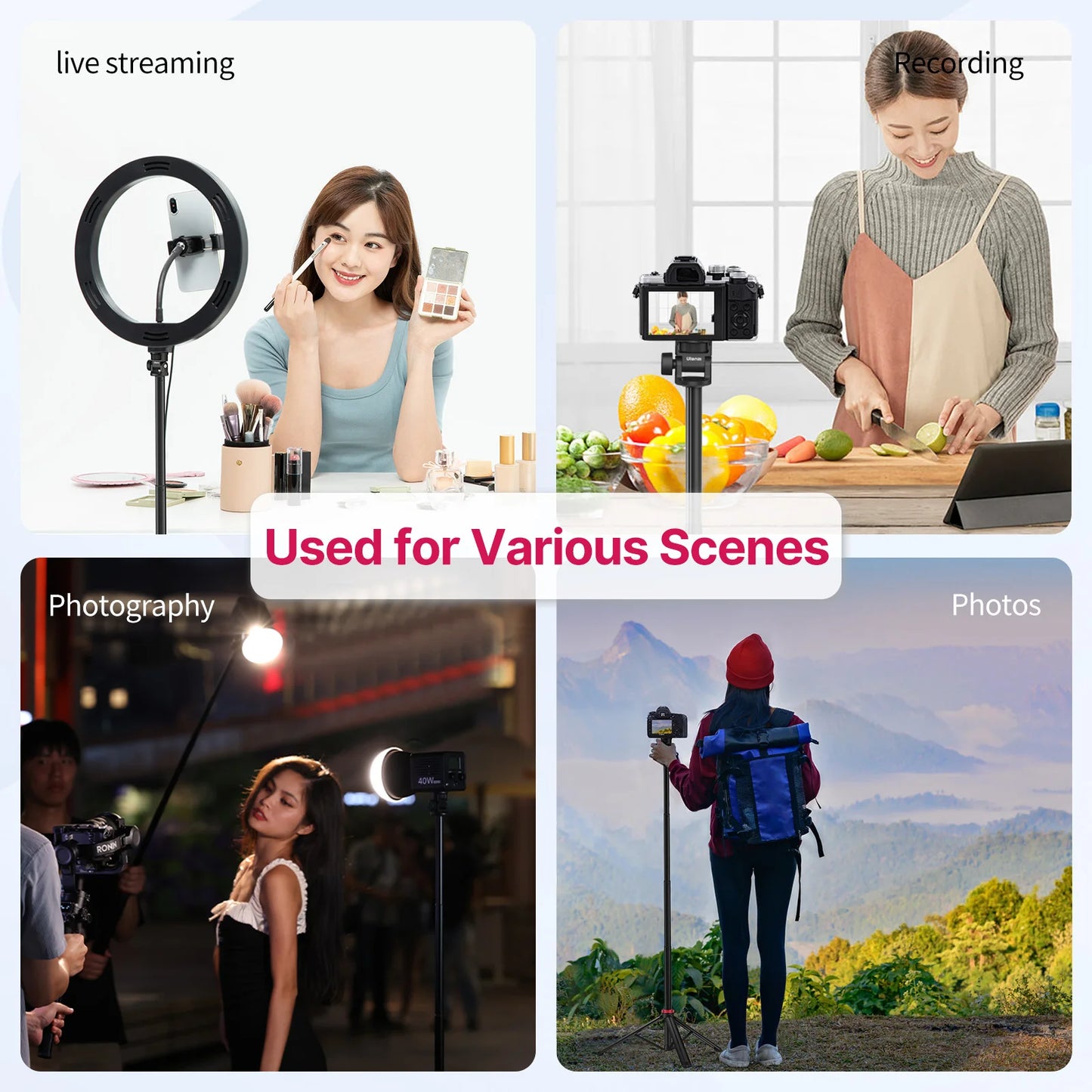 Portable Universal Tripod Aluminum Alloy Camera & Fill Light Holder Lightweight Extendable