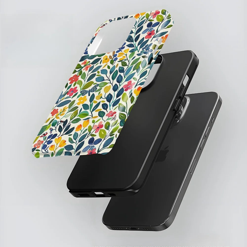 Flower Flora Green Leafs 2 in 1 Phone Case for iPhone 16 15 Pro Max 16 Plus Double Deck Shockproof Protective Cover