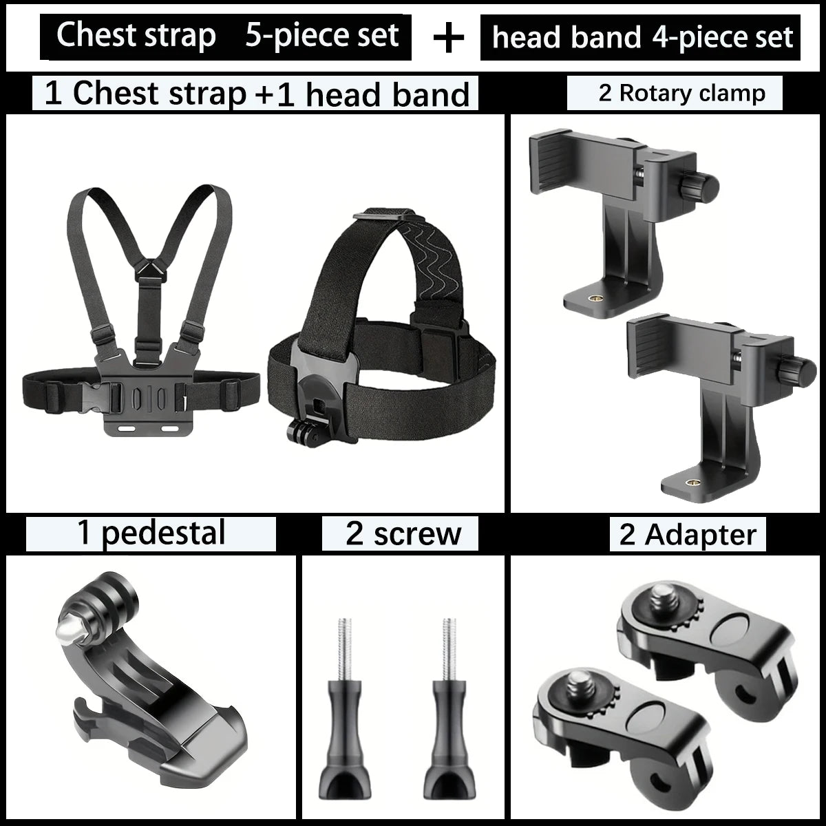 Adjustable Headband and Chest Mount Strap Holder for Mobile Phones and Action Cameras Compatible with GoPro DJI and More Hands Free Shooting Accessory