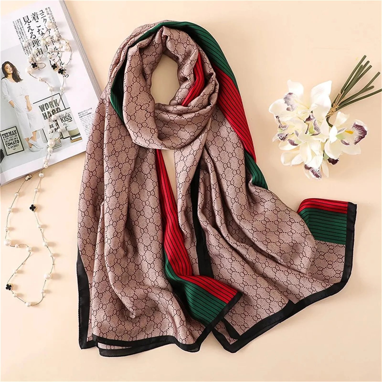 Scarf Spring Summer Women Beach Sunscreen Shawl Quality Silk Lady Popular Print Scarves Hijab