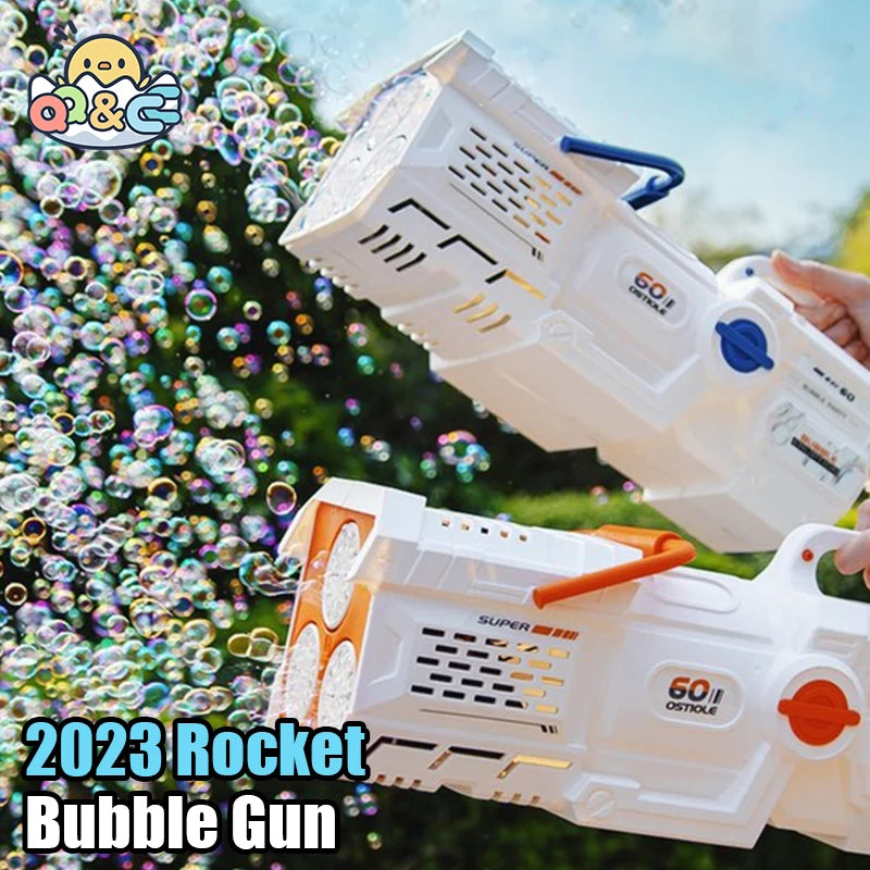 60 Holes Bubble Gun Soap Bubble Machine Electric Automatic Rocket Kid Outdoor Wedding Party Toy LED Light