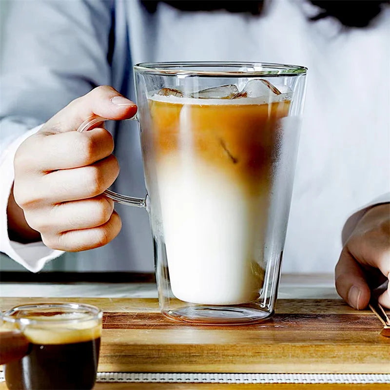 200ml 400ml Heat Resistance Double Wall Glass Cappuccino Coffee Mug With Handle Tea Milk Juice Cup Water Beer Mug Drinkware