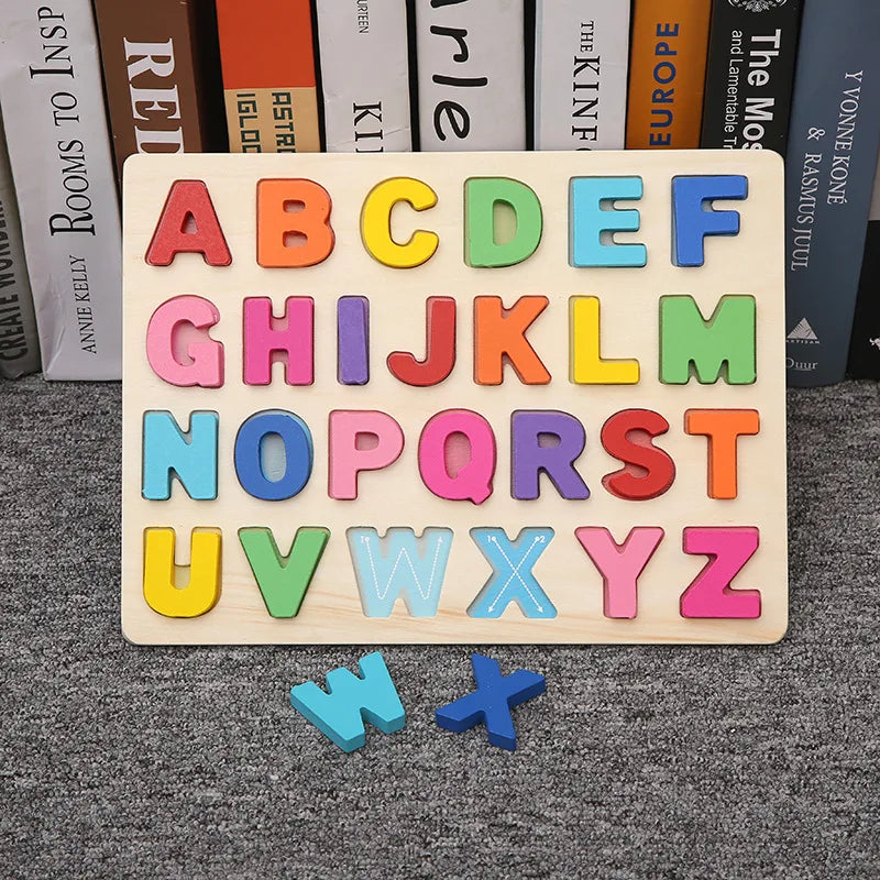 Montessori  Wooden Puzzle Toys  Cognitive Letter Number Hand Grab Puzzle Board Early Educational Toys for 2 to 4