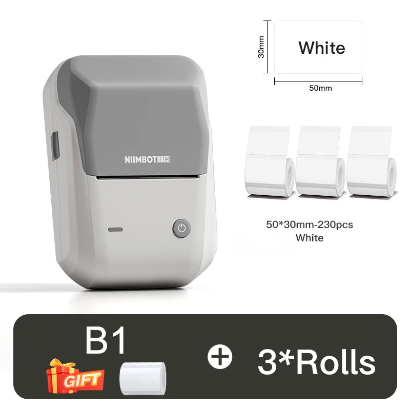B1 Thermal Label Printer, Bluetooth Wireless Sticker Maker 20–50mm, Portable Inkless Barcode & QR Code Label Printer