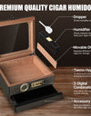 Cigar Humidor, Glass Top Desktop Box with Digital Thermo-Hygrometer, Humidifier, Divider, Accessories Drawer & Combination Lock
