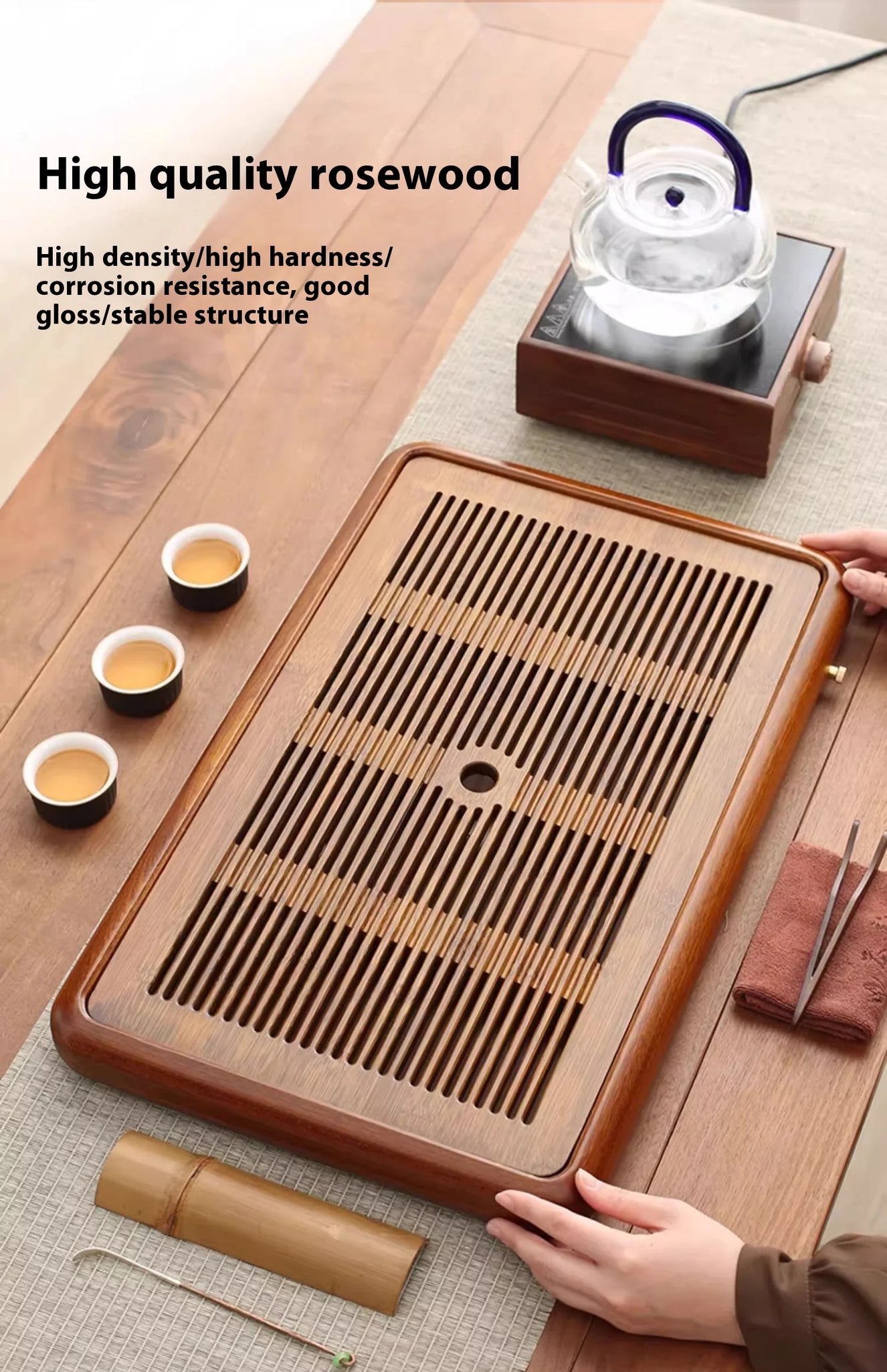 Tea Tray Home Small Solid Wood Pear Wood Dry Soaking Platform Water Storage Tea Set Tea Tray Wooden Tray