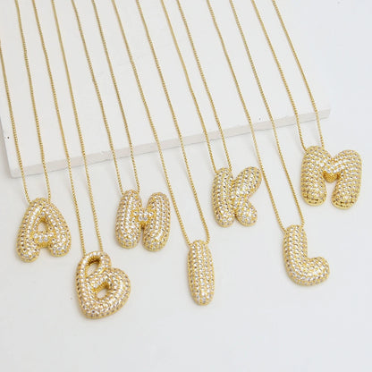 Sparkly Zircon Letter Initial Necklace for Women Box Chain Gold Plated Balloon Bubble A-Z Pendant Necklaces