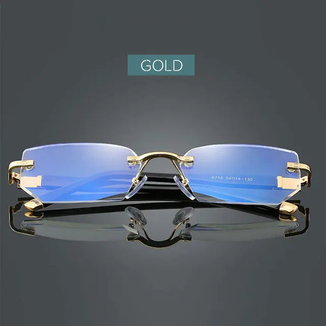 Rimless Diamond Cut Reading Glasses with Silver Alloy Frame