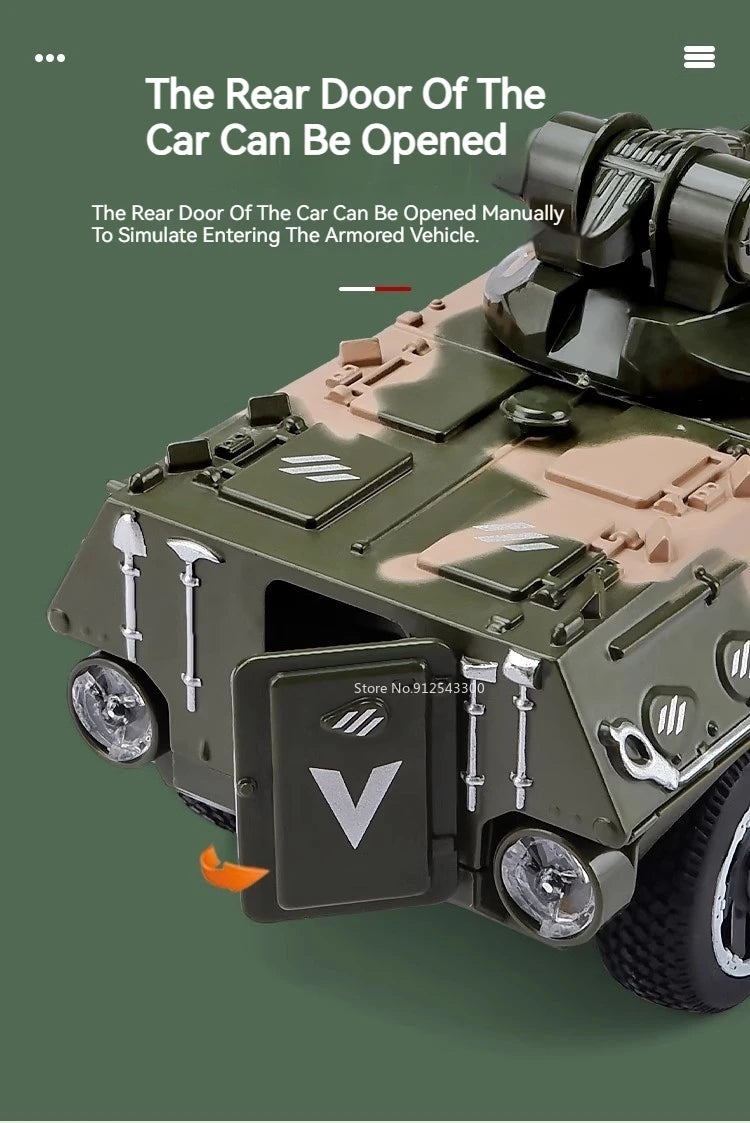 1:32 Scale Armored Personnel Carrier Model Car Toy Alloy Military Chariot Toy Models Music Light Pull Back Ornament Gift for