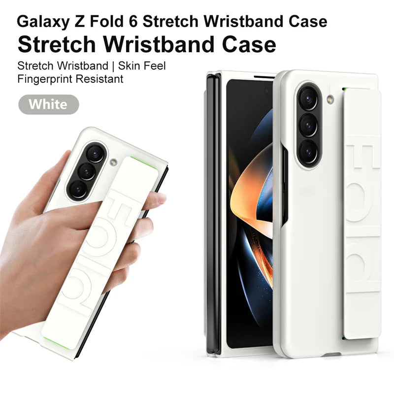 Matte Hard Plastic Grip Case Strap for Samsung Galaxy Z Fold 5 4 3 6 Wristband Elastic Armor Cover For Samsung Z Fold5 Fold6