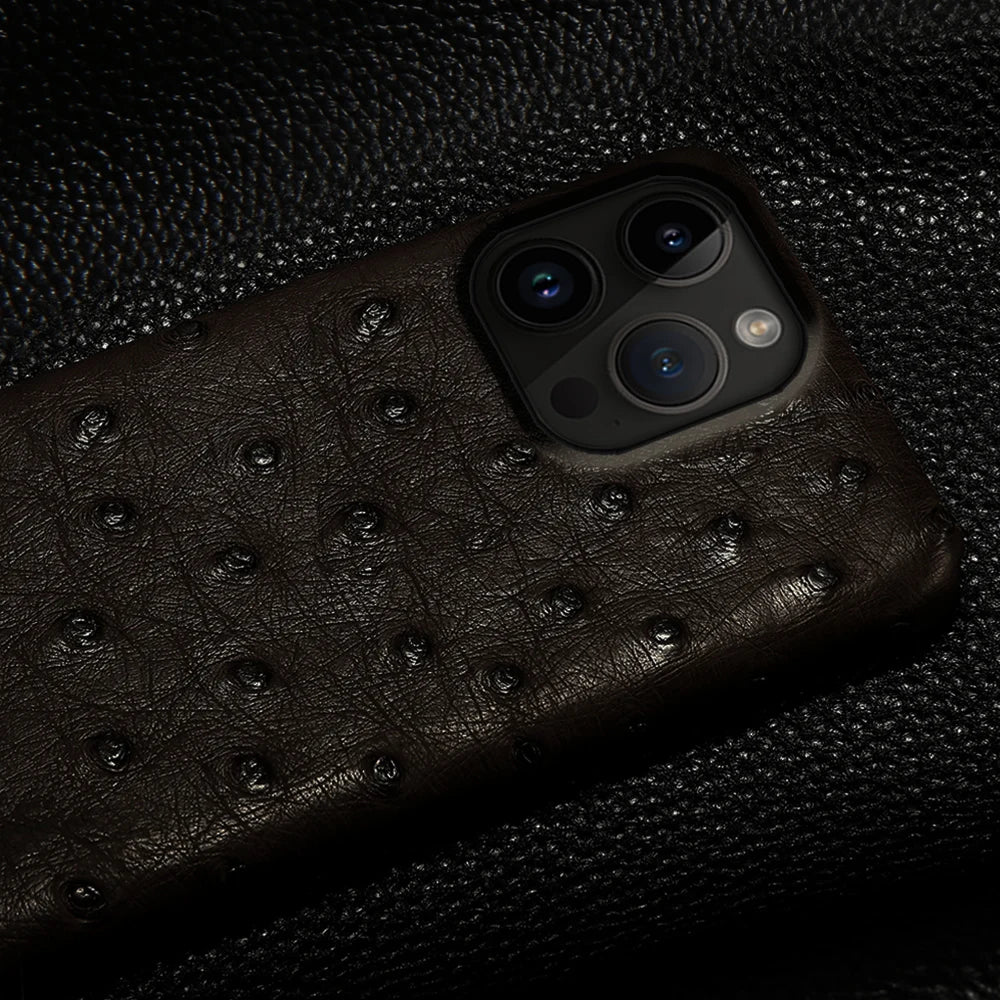 100% Natural Ostrich Leather Phone Case for iPhone 16 15 14 Pro Max 14Pro 16 Plus 15Pro 16Pro luxury Back Cover