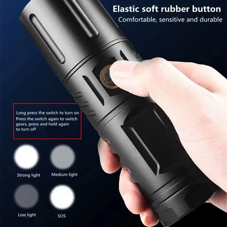 T40 High Power LED Flashlight Rechargeable Zoom Torch with Power Bank 3×18650 Battery Ultra Bright