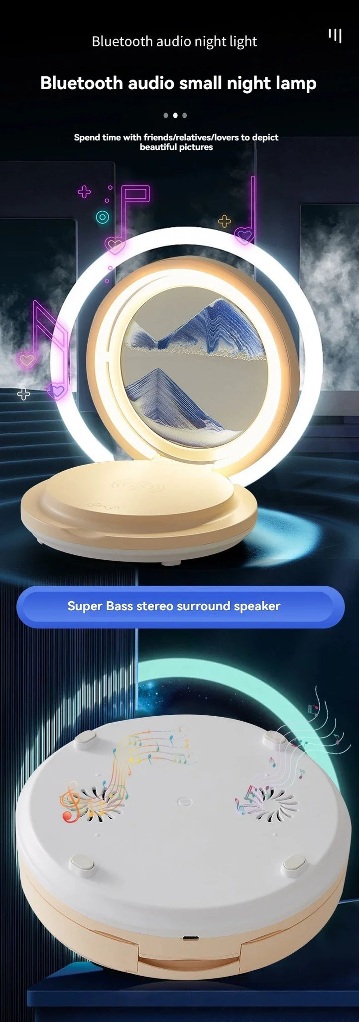 three in one folding sand painting bedside table lamp multifunctional wireles charging Bluetooth sound system music