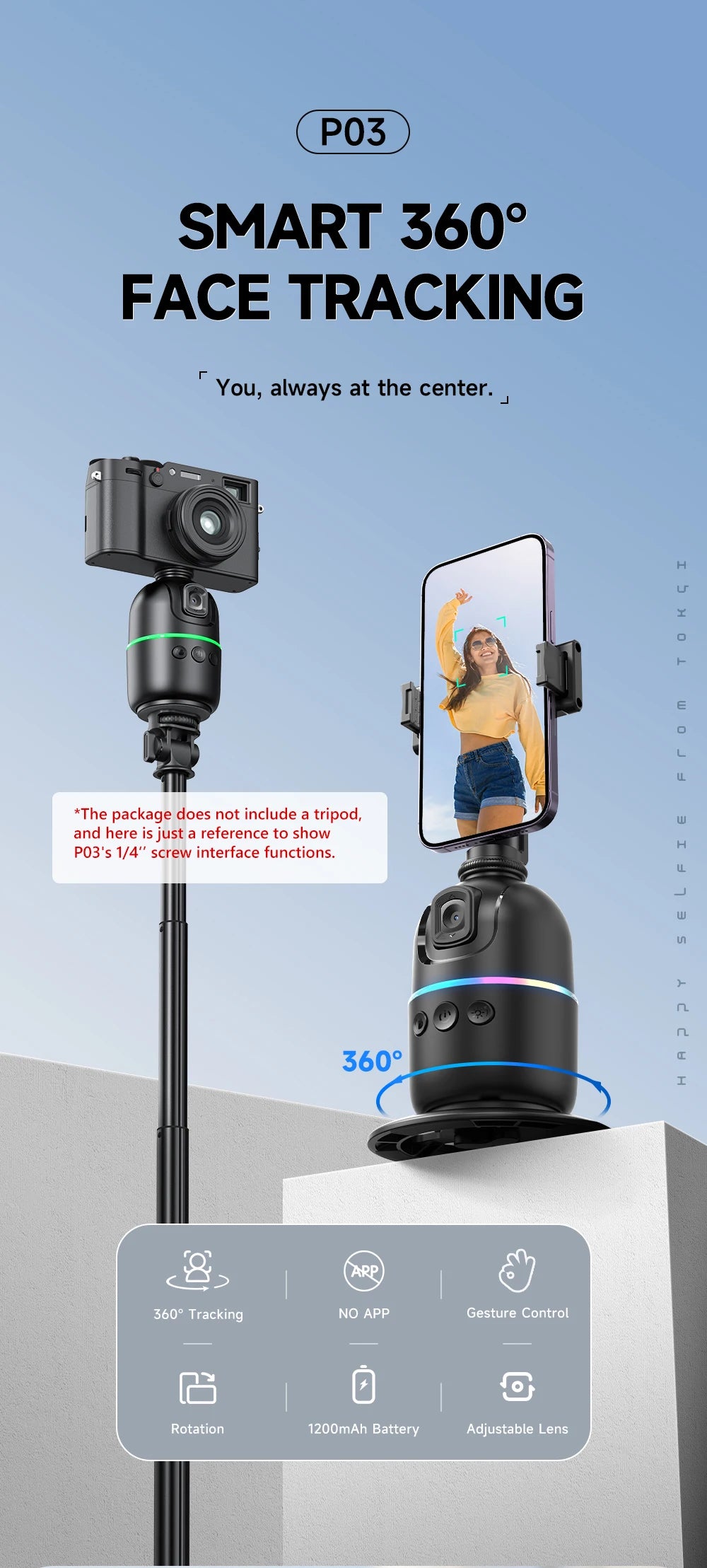P03 Gimbal Stabilizer for Mobile Phone AI 360 Follow Selfie Stand Face Tracking Desktop Gimbal for Cellphone and Cameras