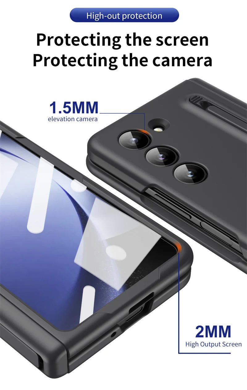 Hard PC Armour Hinge Bracket Fold5 Protection Cover for Samsung Galaxy Z Fold 6 5 4 3 With Pen Holder Slot Screen Protector Case