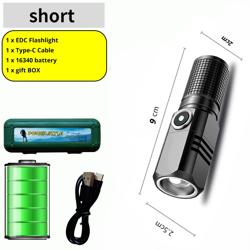 Mini XHP50 LED Flashlight Rechargeable USB Zoom Torch Super Bright Portable Camping Light
