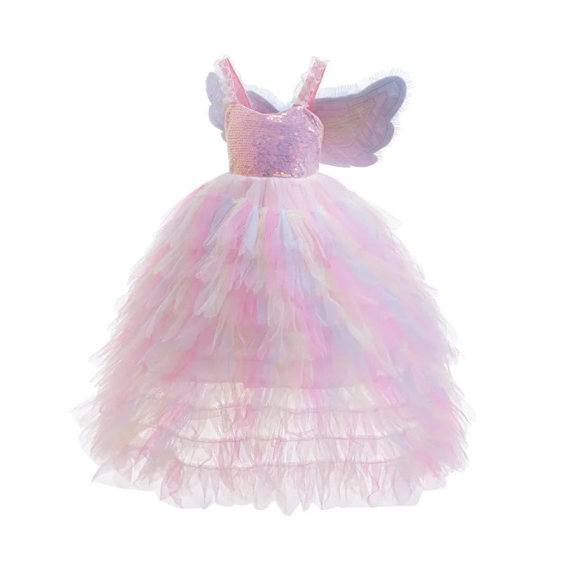 2026 New Baby Girls Princess Dress - Sleeveless Fairy Wings Tutu Gown for Birthday Party & Photoshoot