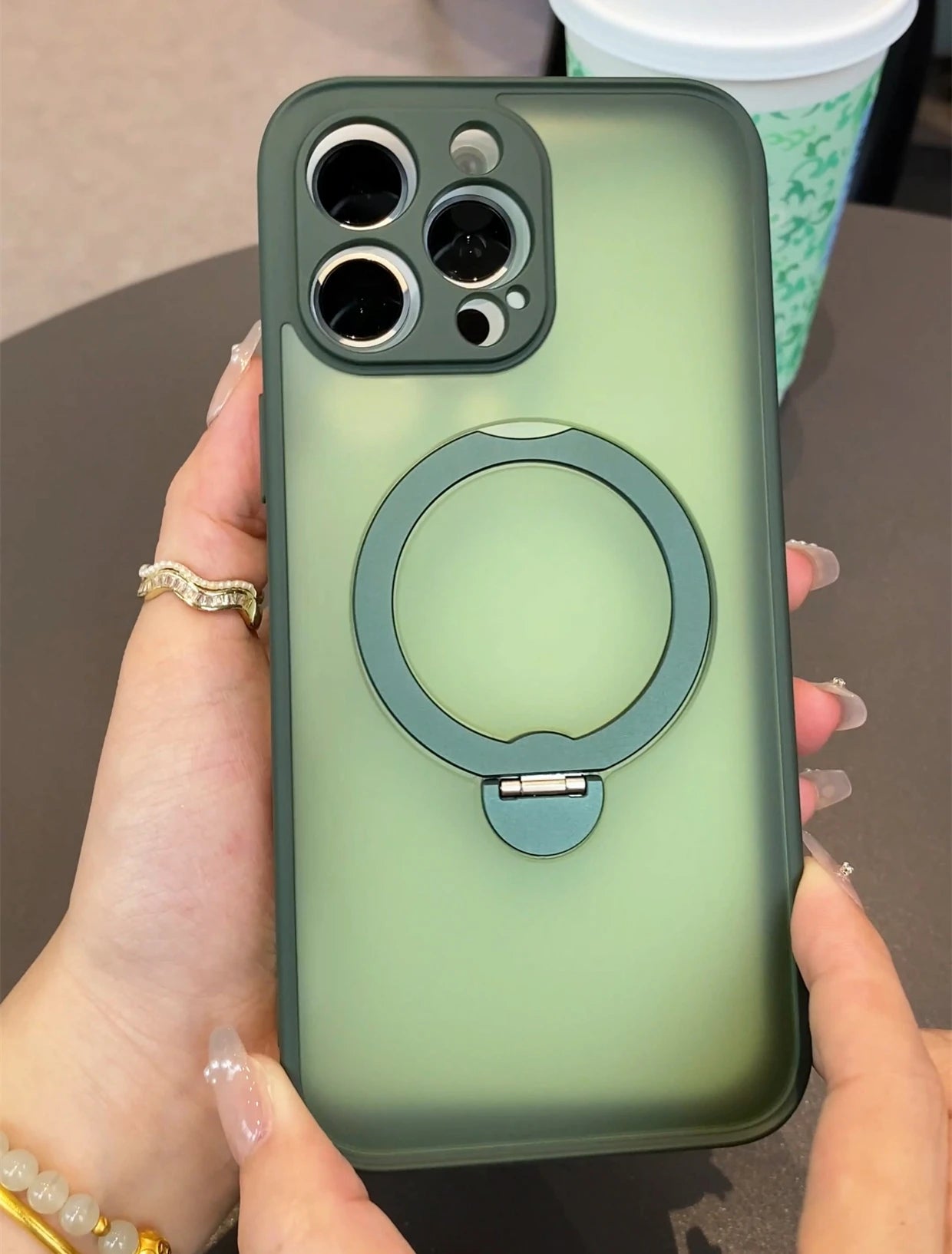 Luxury Magsafe Matte Phone Case For iPhone 16 Pro Max with  Rotatable Ring Stand Camera Lens Protection Shockproof Case