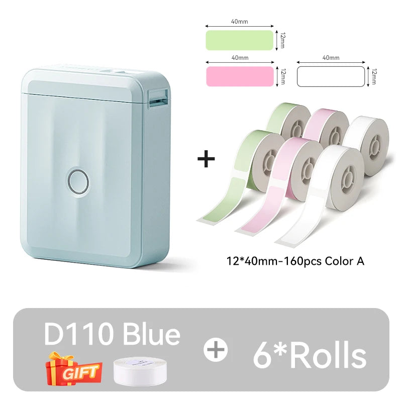 D110 Mini Thermal Label Printer, Bluetooth Portable Pocket Sticker Maker 12–15mm Inkless Label Printer for Home Organization