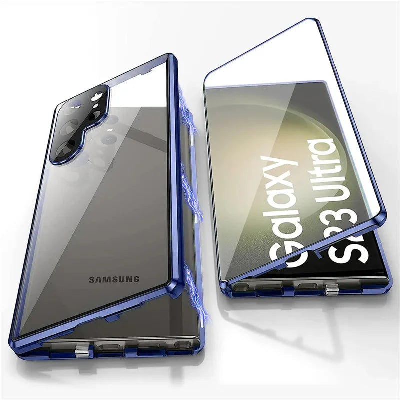 For Samsung Galaxy S24 S23 FE S22 Ultra S24 Plus Full Lens Protection 360 metal Double-sided Glass Buckle Lock  Shell