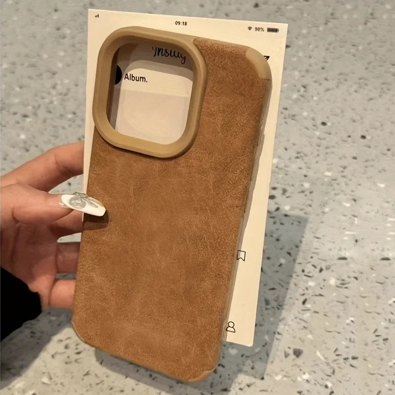 Luxury Matte Lambskin Faux Leather Phone Case For iPhone 17 16 Pro Max Air 15 14 Plus Shockproof Cover