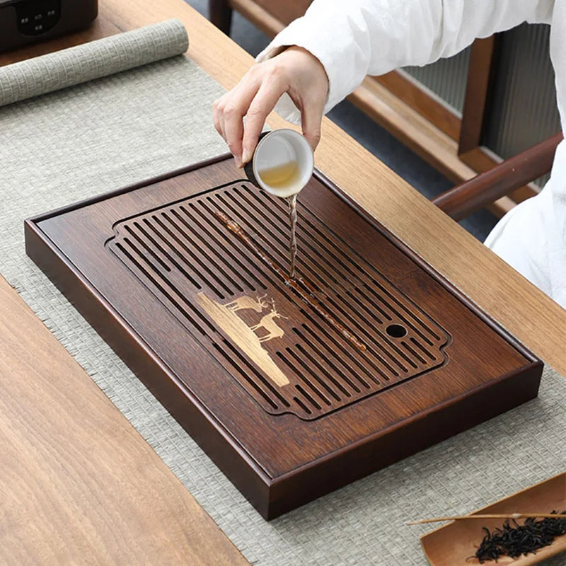 Chinese Natural Bamboo Tea Tray Water Storage Kung Fu Tea Set Household Rectangular Tea Board Chinese Tea Storage Tray