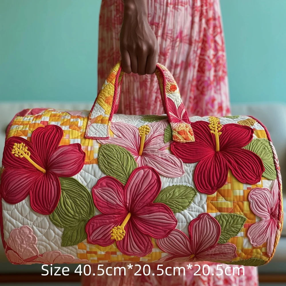 3D Printed Quilted Travel Duffle Bag Floral Pattern Tote Colorful Flowers Carry-On Lightweight Weekender Overnight Bag for Women