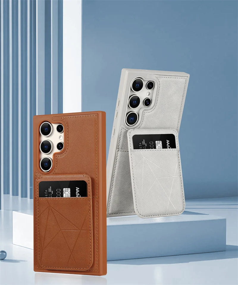 Business Leather Card Slot Bag Bracket Case for Samsung Galaxy S22 24 23 Plus Ultra Matte Stand Holder Wallet Shockproof