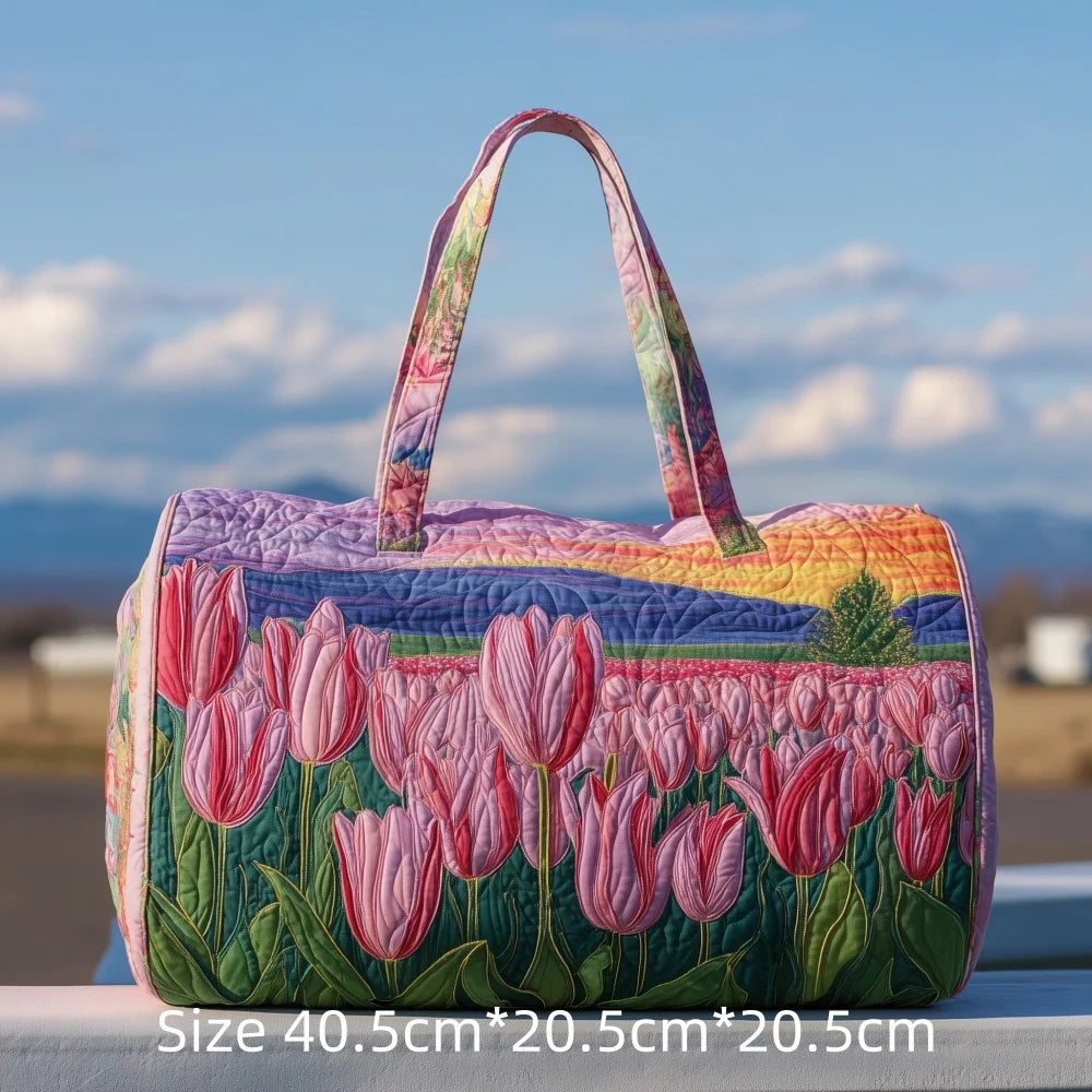 3D Printed Quilted Travel Duffle Bag Floral Pattern Tote Colorful Flowers Carry-On Lightweight Weekender Overnight Bag for Women