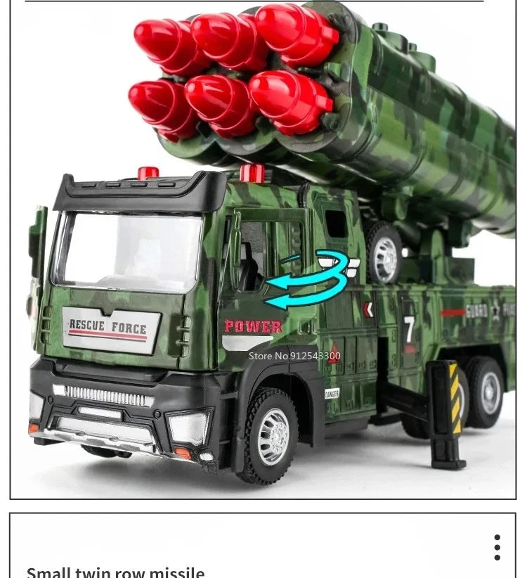 1:32 Ladder Truck Water Tanker Military Missile Rocket Launcher Trucks Model Toy Car Metal Diecast Sound Light Models Boys Gifts