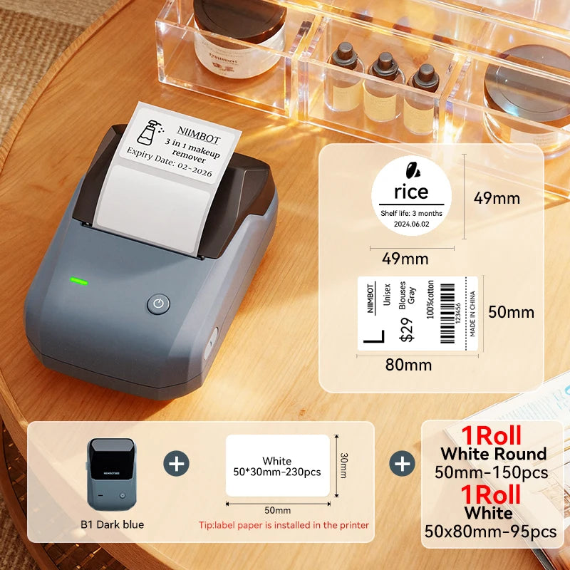 B1 Portable Thermal Label Printer 2 Inch, Bluetooth Mini Sticker Maker, Wireless Inkless Label Printer for Smartphone & PC