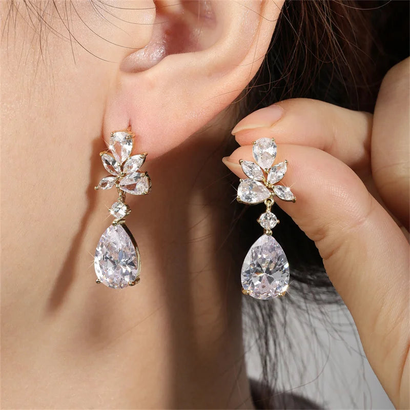 Wedding Earrings for Women Water Drop Cubic Zircon Dangle Earring