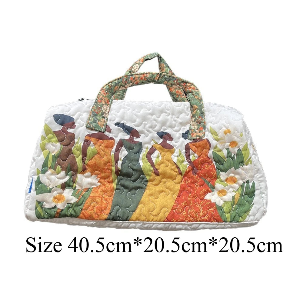3D Puff Print Travel Tote Bag Quilted Women Silhouette Retro Pop Art Elegant Floral Duffle Weekender Gym Yoga Overnight Bags
