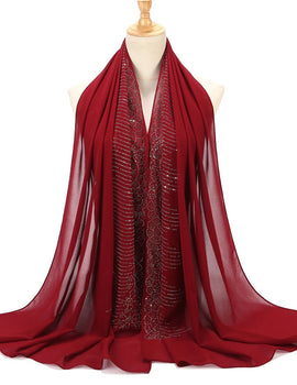 Tassel Diamond Muslim Hijabs Luxury Sequin Chiffon Scarf For Women Dress Abaya Hijab Veil Scarf Long Shawls Turban