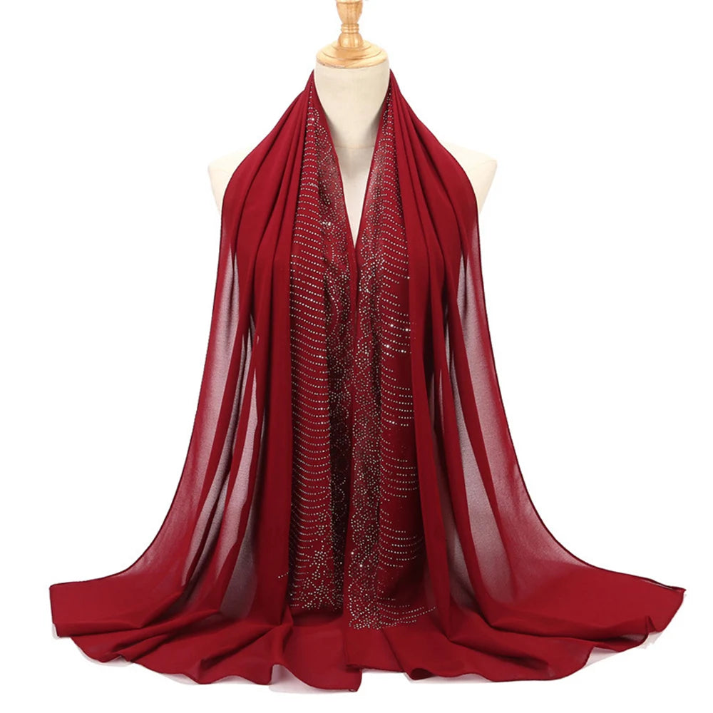 Tassel Diamond Muslim Hijabs Luxury Sequin Chiffon Scarf For Women Dress Abaya Hijab Veil Scarf Long Shawls Turban