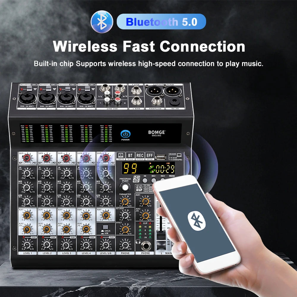 6 Channel Professional Audio Mixer Console with 99 DSP Effects