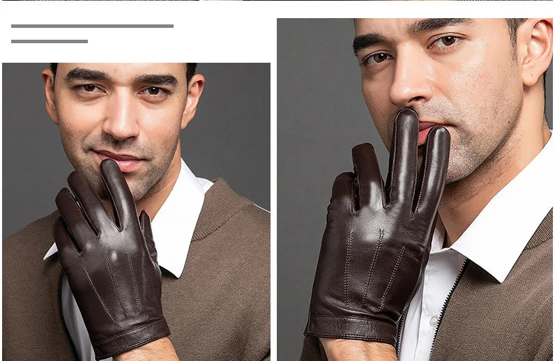 Spring Gloves Men Real Leather Gloves Touch Screen Black Real Sheepskin Thin Warm Driving Gloves