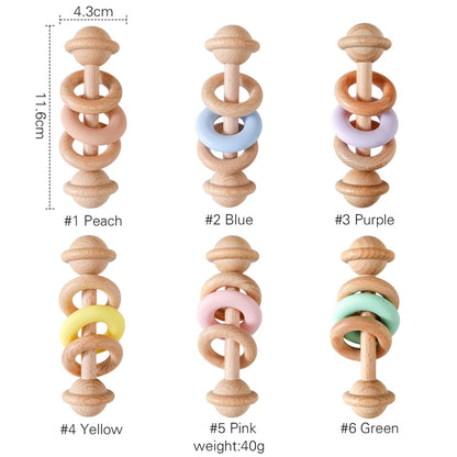 1pc Baby Toys Beech Wooden Rattle Hand Bells Toys Of Newbron Montessori Educational Toys Mobile Rattle Wooden Ring Baby Products