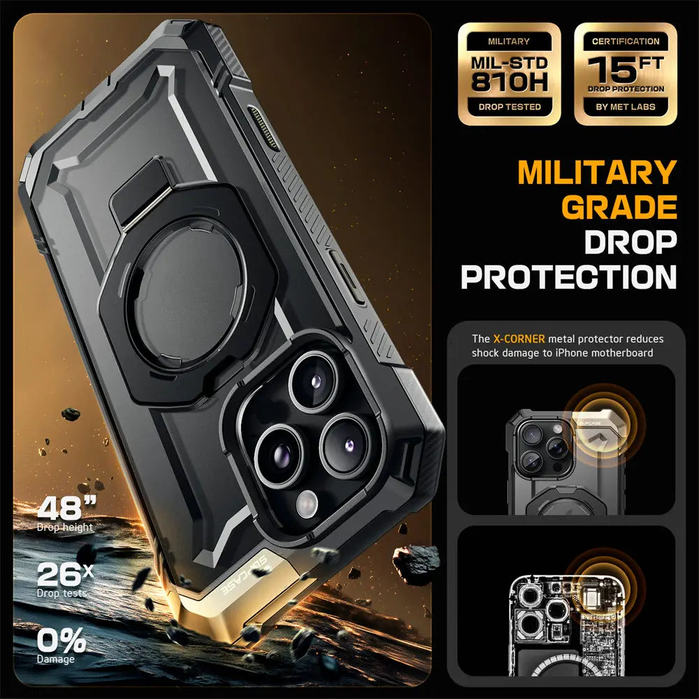 For iPhone 16 Pro Case with Camera Control Capture Button UB Grip Heavy Duty Rugged  Phone Case with Stand