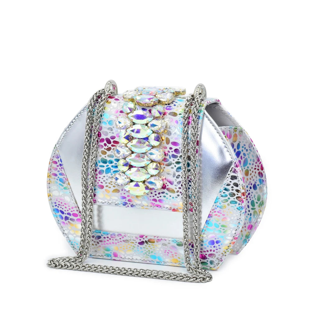 Rhinestone Design INS African Shoes and Bag Set in Silver Color Open Toe Comfortable Women Heels